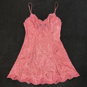 Bali Studio Lace & Jacquard Pink Chemise Mini Slip Dress Lingerie Sleepwear S